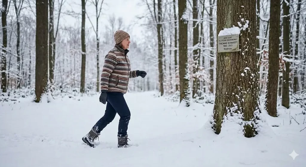 Im Winter kann der Besuch des Grabes im Wald zur Herausforderung werden